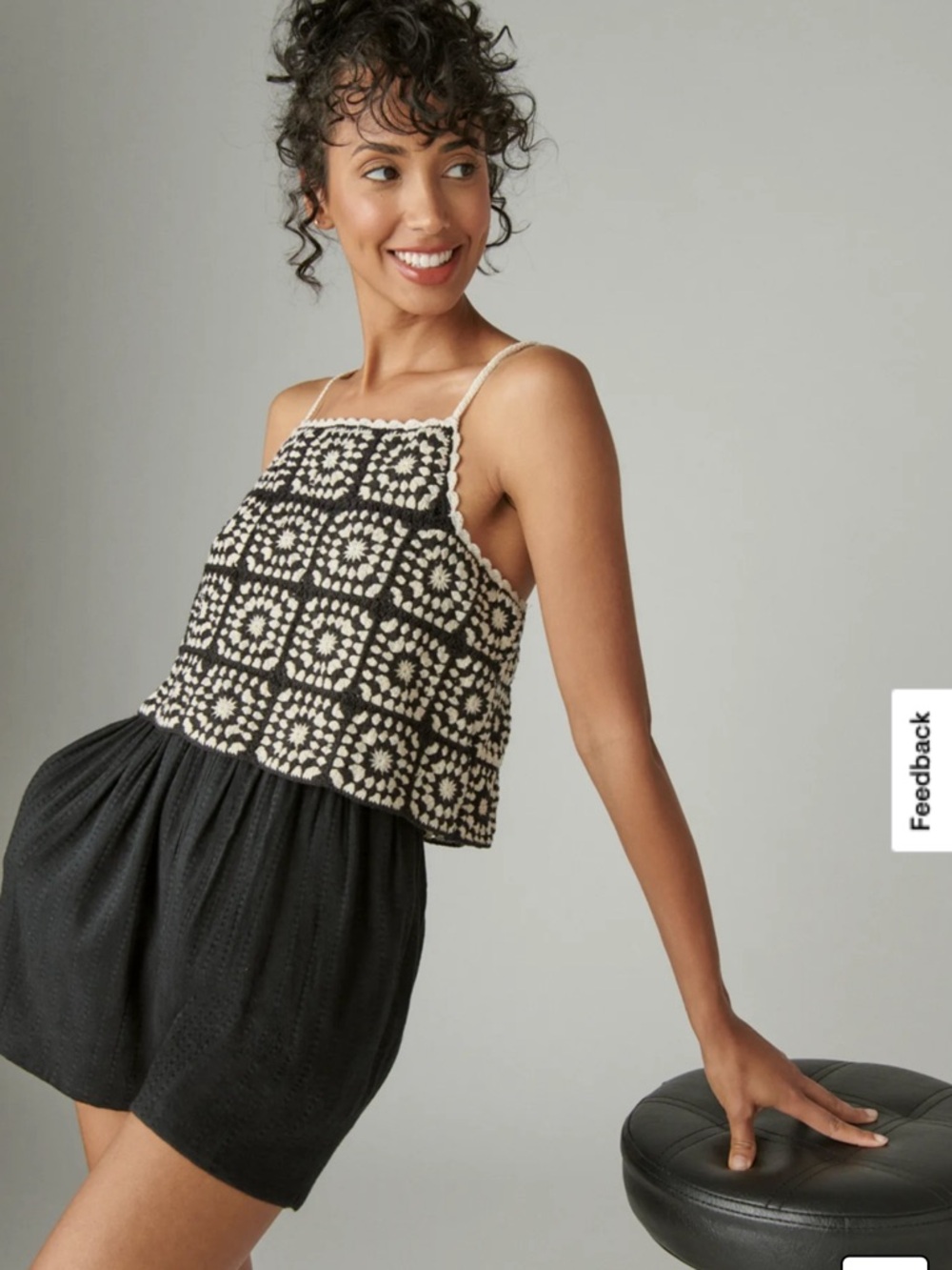 Lucky Brand Black & Cream Crochet Romper